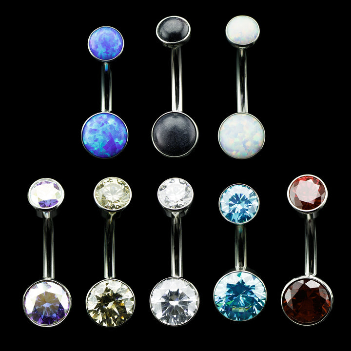 Set of Navel curves in various colors for belly button piercings on a black background.
