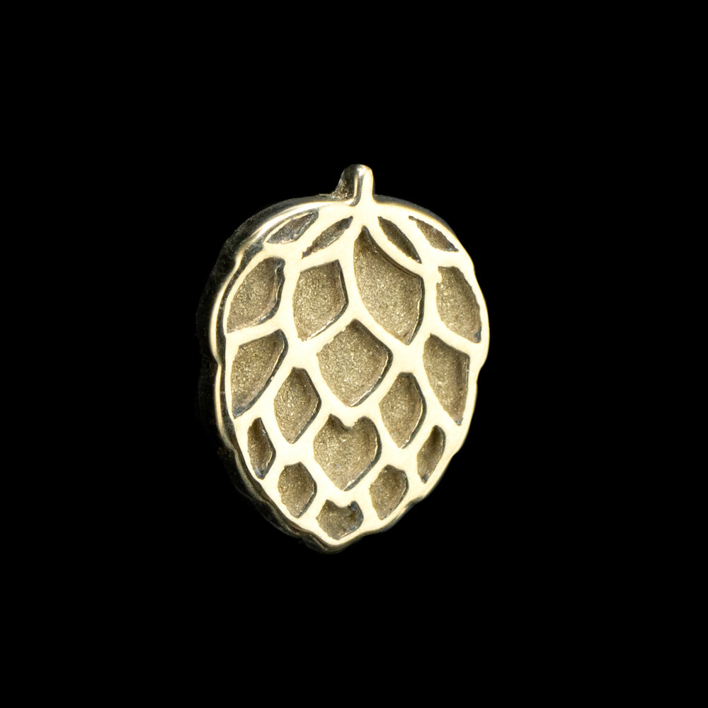 Yellow gold Hop threaded end on a black background.