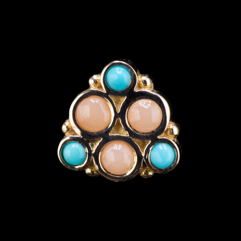 Rose gold Thora end with Pink Coral and Turquoise. 